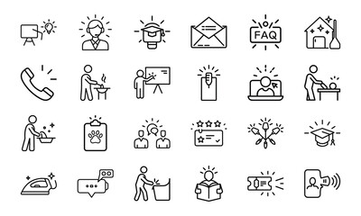 Business and Data Analytics Line Icons Set with Light Up Effect – KPI, Graphs, Charts, Marketing Strategy, Report, Cloud, Planning, and Performance Metrics Symbols on White Background
