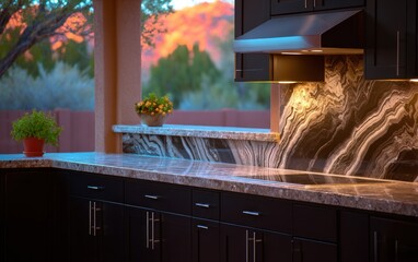 Outdoor kitchen with sunset view