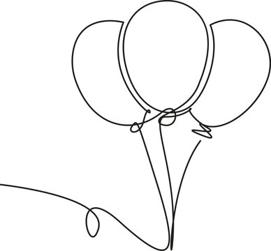 Naklejki Single line floating balloons birthday linear balloon Simple Balloons Line Art. vector illustration.