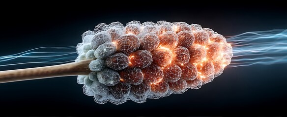 Futuristic Abstract Energy Concept Glowing Organic Shape with Stream of Light on Black.