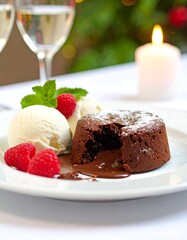 Chocolate dessert with ice cream