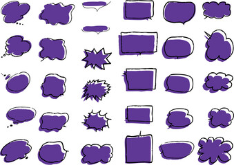 手描きの吹き出しセット・ラフな手書き・紫色
