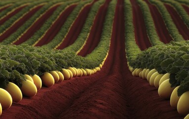 Rows of melons in a field