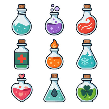 Fire elixir vector icon levitation brew frost love luck healing fantasy potion
