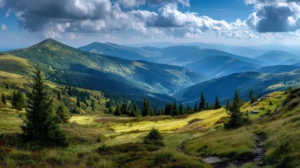 Panoramic View Of Lush Mountain Range Landscape