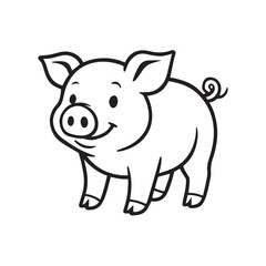 Obraz premium Pig black and white vector illustration