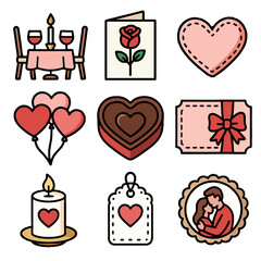 Balloon valentine wrapped s icon bouquet heart vector glow card candlelight gift