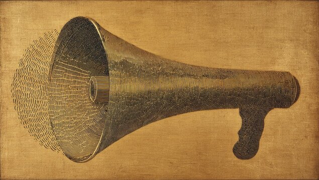 Vintage megaphone, text radiating outwards