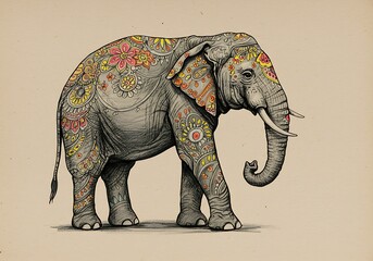 Fototapeta premium Ornate Elephant, Pen & Ink Majesty
