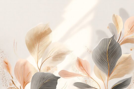 Pastel Leaves And Branches  With Sunlight And Shadows