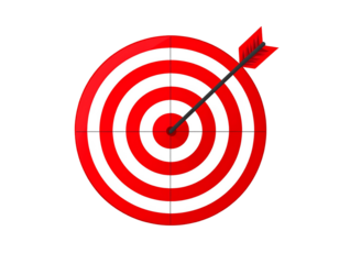 Target and Arrow Icon Representing Achieving a Goal, Flat Vector Style, Transparent PNG