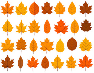 Stylized Fall Leaves in Geometric Shapes with Flat Colors, Minimalist Design, Transparent PNG