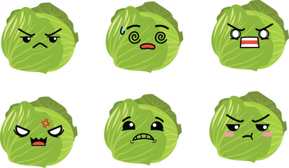 Lettuce Vector Drawing. Flat Design. Icon Set. Emoji Set