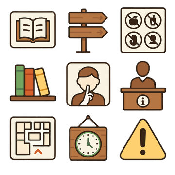 Guide icon board label vector sign open library map zone caution signage