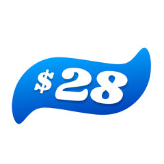 $28 only png, blue colour price tag, tag label flat, minimalistic pricing sign