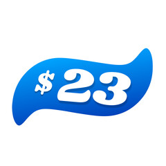 $23 only png, blue colour price tag, bold flat sticker, modern price shape