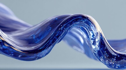 Abstract swirling blue liquid, translucent with air bubbles