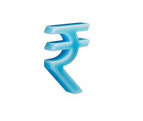 A soft, light blue Indian Rupee symbol with a matte finish and subtle glowing edges. 3d Illustration
