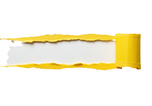 A vibrant yellow paper is torn across a transparent background revealing a hidden message or creating a dynamic design element - Powered by Adobe
