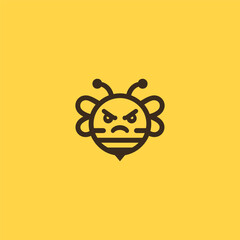 Angry bee logo in simple and minimalist line art style.