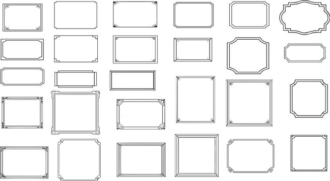 Collection of various blank vintage style frames and borders on white background