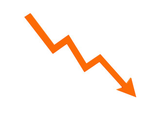 An orange zigzag arrow points downwards indicating a negative trend or decline on a transparent background