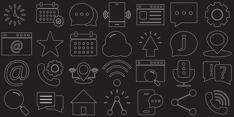 Contact icon set. Containing chat,, Message, phone, E-mail, address, , call, website, info, communication and More. Editable line icons. Vector illustration. EPS10/AI