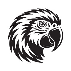 Tribal Parrot Head Vector Silhouette with Sharp Feather Design on White Background - Logo icon