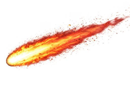 A fiery comet with a bright glowing tail streaks across a transparent background symbolizing speed and cosmic energy