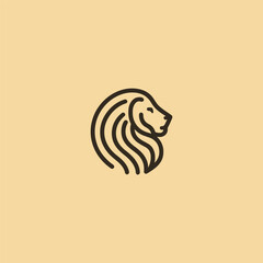Lion logo in smooth and minimalist line art illustration.