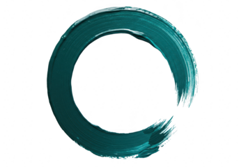 A single imperfect teal brushstroke forming a circle representing the zen symbol of enso symbolizing enlightenment and the universe isolated on