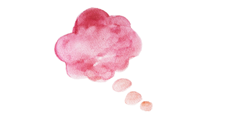 Pink watercolor thought bubble with a series of matching drops isolated on white transparent png background