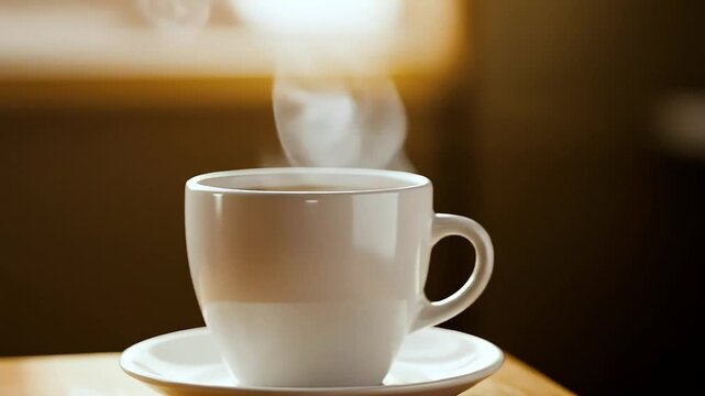 Steaming coffee cup on saucer