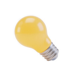 3d illustration of a single yellow light bulb isolated on a transparent background, symbolizing ideas, innovation, and energy