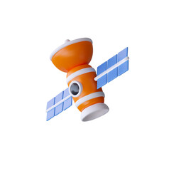 Cartoon Orange Satellite, 3D Render, Space Exploration