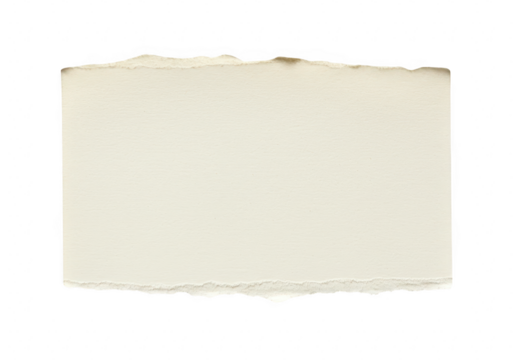 A closeup isolated shot of a torn piece of textured beige paper with rough uneven edges against a clean transparent background