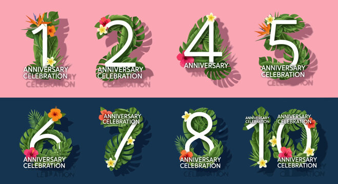 Celebrate milestones with vibrant floral anniversary number silhouettes, perfect for festive invitations, decorations, and branding projects.