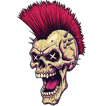Crimson Mohawk Skull: Vintage Punk Illustration