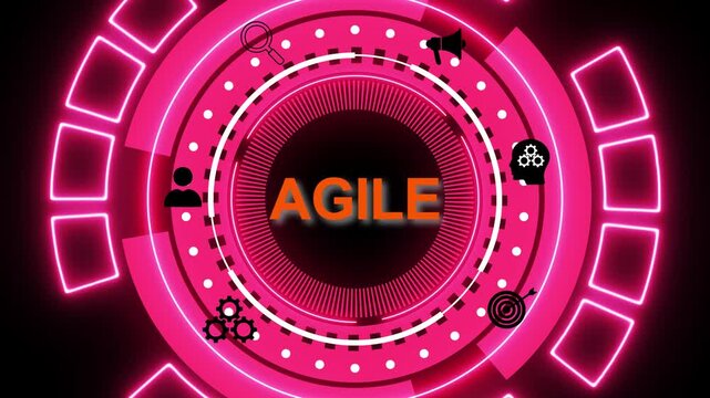 Business, Technology, Internet and network concept. Agile Software Development. The vibrant digital HUD design reflects the dynamic and adaptive nature of agile methodologies in modern software 