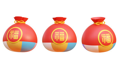 Asian oriental cartoon style lucky bag 3D graphic