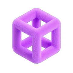 3d illustration of a fuzzy purple cube shape isolated on transparent background