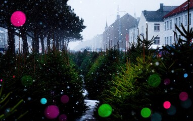 Snowy Christmas tree market