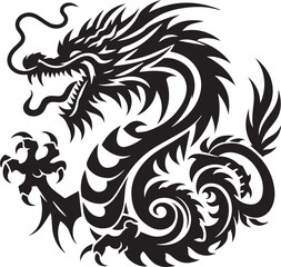 Tribal Dragon Tattoo vector  Design black on white background