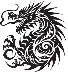 Obraz premium Tribal Dragon Tattoo vector Design black on white background