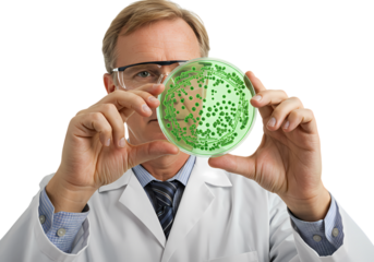 Scientist Examining a Petri Dish with a Green Substance