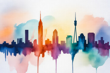Fototapeta premium Colorful Cityscape Watercolor Splash abstract buildings