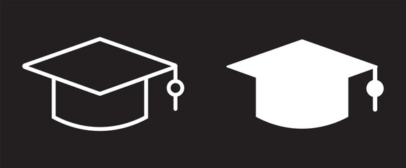 Graduation cap icon black and white. Graduation cap line icon vector illustration set
