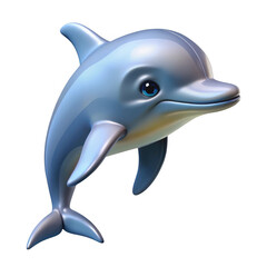 Fototapeta premium Adorable cartoon dolphin leaping isolated on transparent background