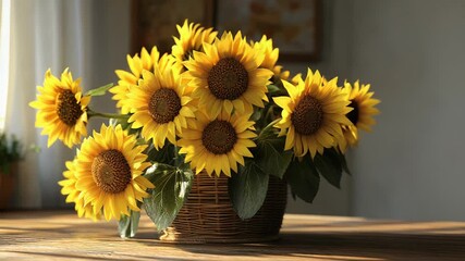 Sunflowers bouquet illuminating rustic table in cozy home - Powered by Adobe