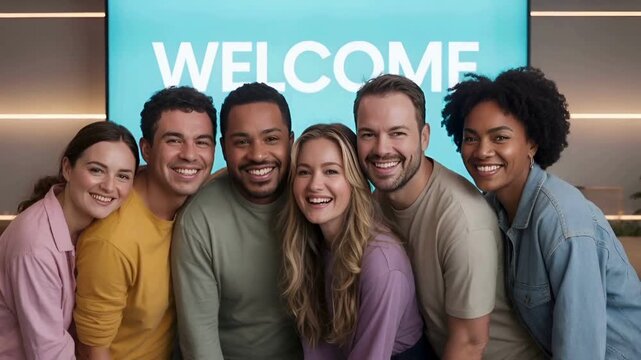 Diverse Group of Smiling Young Adults Welcoming You - Teamwork, Inclusion, and Community